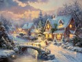 Original Art Snow Winter Style of Thomas Kinkade Canvas Painting Landscape Christmas